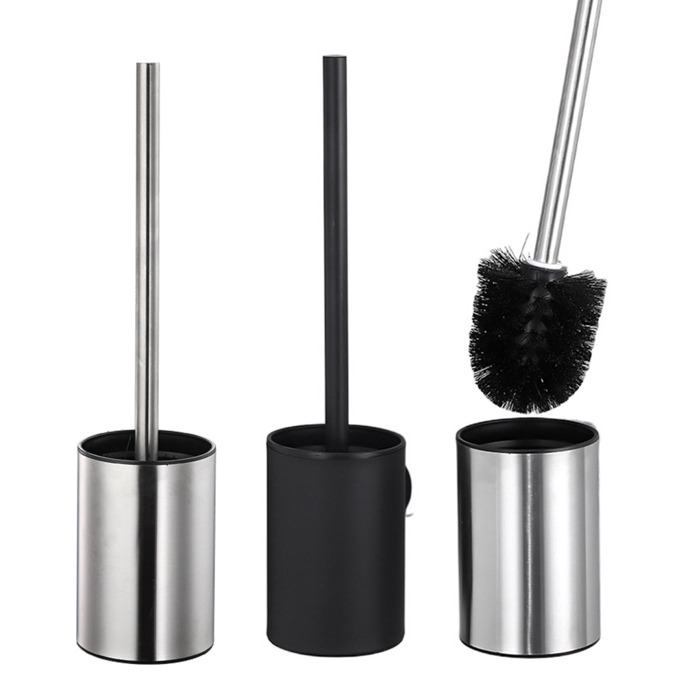 Brush Bristle Set - Roestvrijstalen toiletborstelset Niet-geperforeerd Wandmontage Verticale toiletborstelhouder