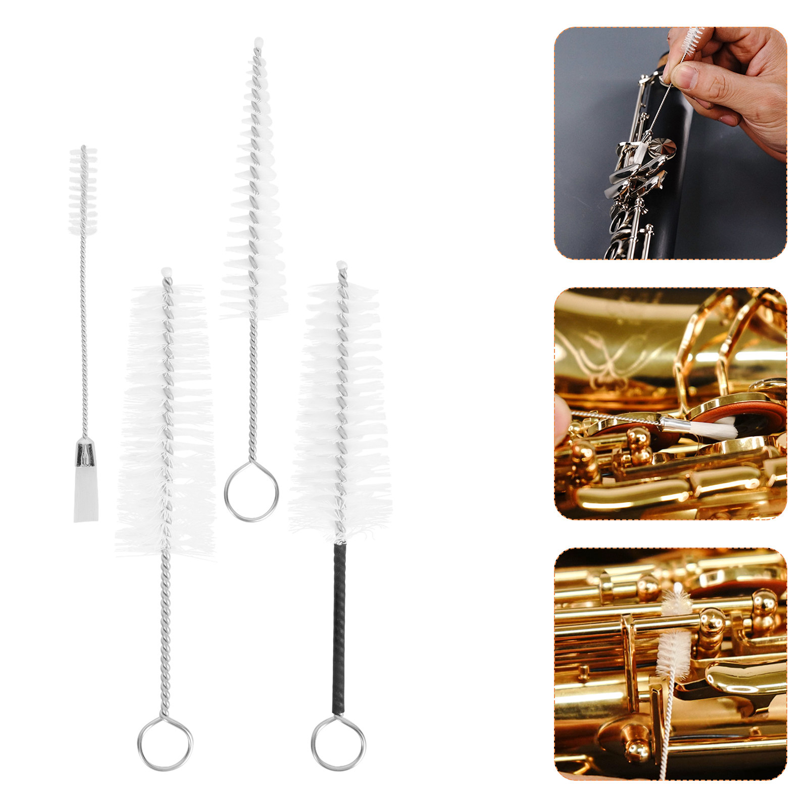 Brush Bristle Set - 4-delige saxofoon-geluidsgatenborstelset, hoogwaardige nylonborstels, draagbare instrumentreinigingsset